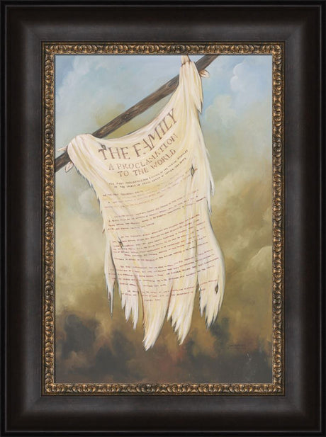 Title of liberty flag from the book of mormon with the Family Proclamation on it. Art 8