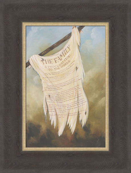 Title of liberty flag from the book of mormon with the Family Proclamation on it. Art 6