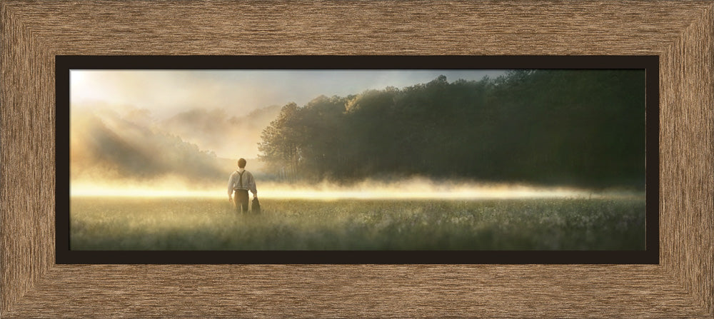 Young Joseph Smith walking towards a grove of trees. art 12