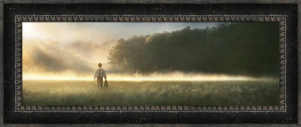 Young Joseph Smith walking towards a grove of trees. art 8