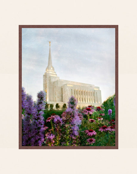 Rexburg Temple: Summer Flowers by Mandy Jane Williams