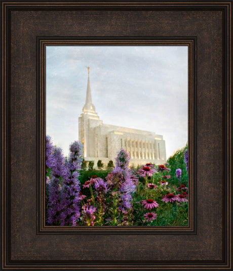 Rexburg Temple: Summer Flowers by Mandy Jane Williams