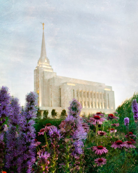 Rexburg Temple: Summer Flowers by Mandy Jane Williams