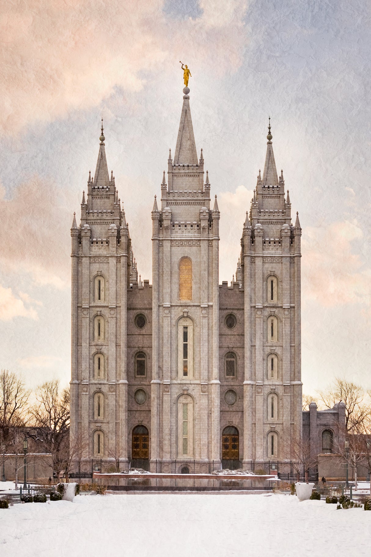 Salt Lake Temple - Textured Snow by Robert A Boyd