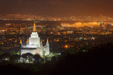 Oakland Temple - Night with Bay by Robert A Boyd