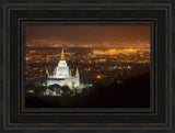 Oakland Temple - Night with Bay by Robert A Boyd