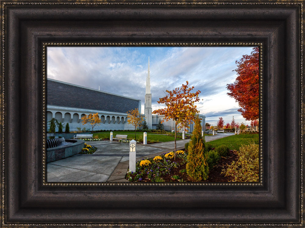 Boise Temple - Autumn Fountains by Robert A Boyd