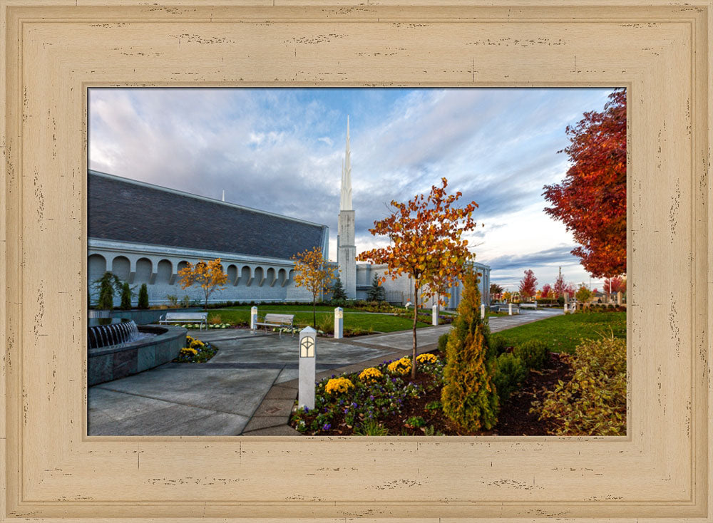 Boise Temple - Autumn Fountains by Robert A Boyd