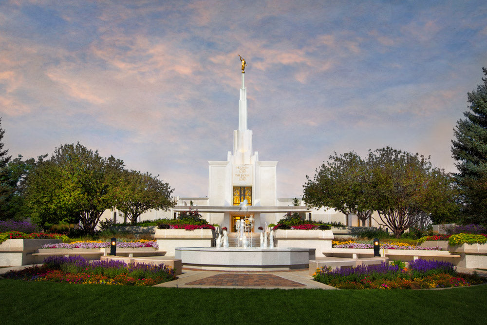 Denver Temple - Sunset by Robert A Boyd