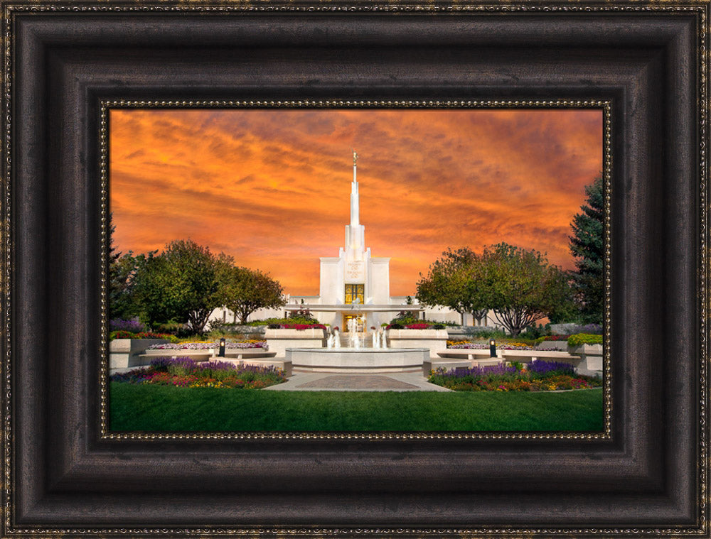 Denver Temple - Orange Sky by Robert A Boyd