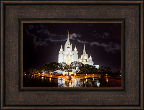 San Diego Temple - Rain Reflections by Robert A Boyd