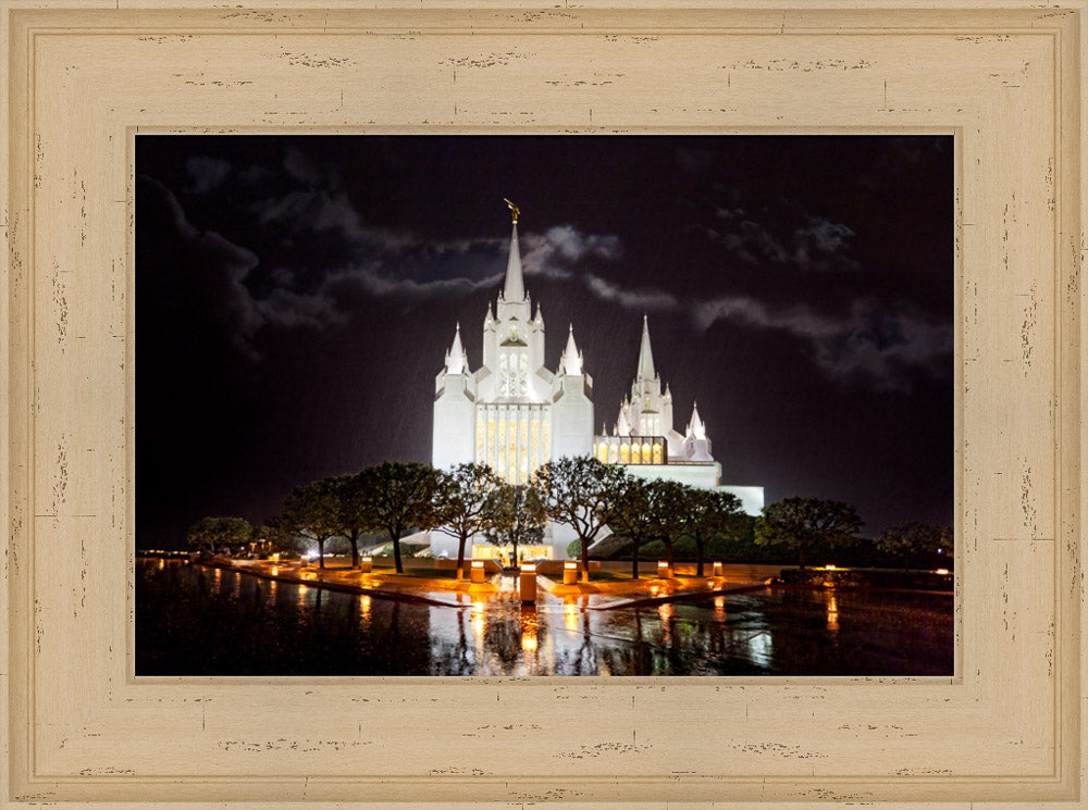 San Diego Temple - Rain Reflections by Robert A Boyd