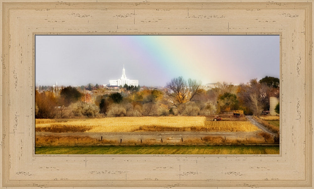 Mt Timpanogos Temple - Rainbow by Robert A Boyd