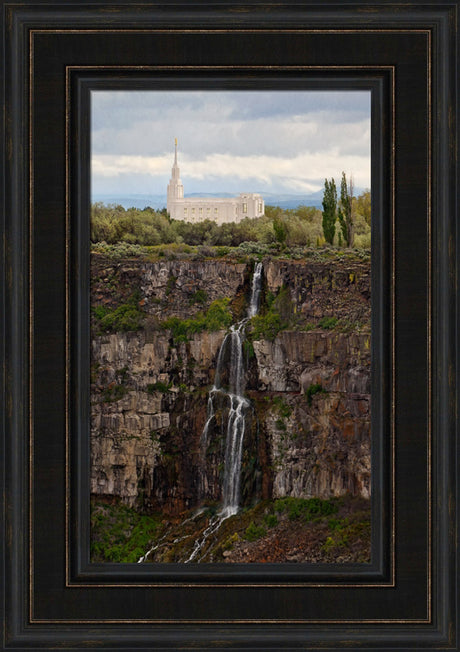 Twin Falls Temple - Waterfall Vertical by Robert A Boyd