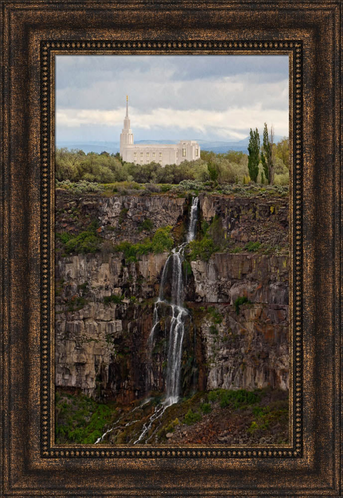 Twin Falls Temple - Waterfall Vertical by Robert A Boyd