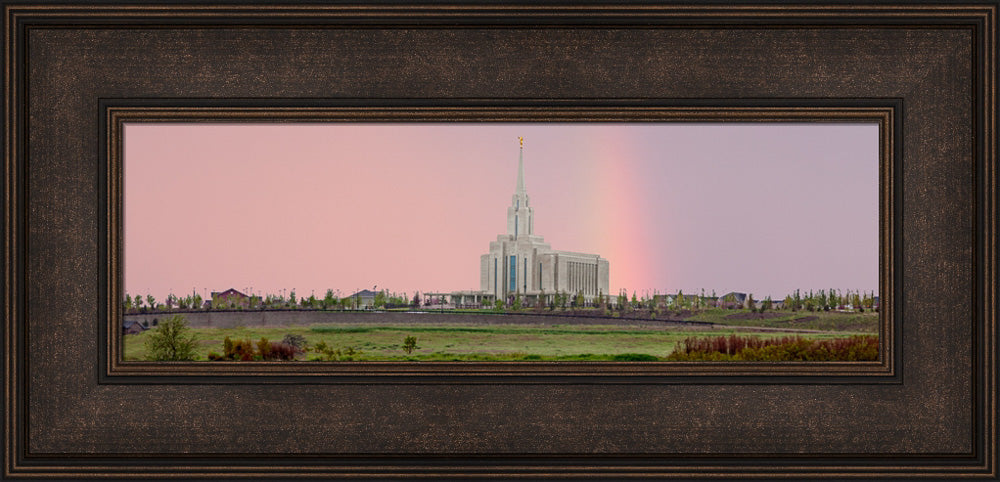 Oquirrh Mountain Temple - Rainbow Sky panoramic by Robert A Boyd