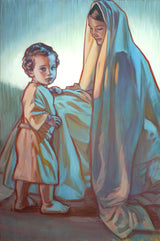 Young jesus with his mother Mary. 