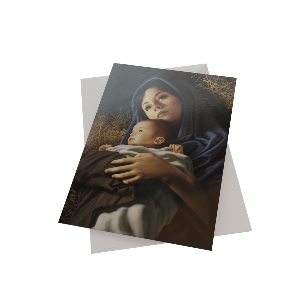 A card featuring a painting of Mary and Baby Jesus, part of Simon Dewey's Boxed Christmas Cards collection.