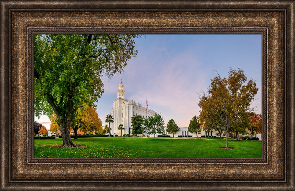 St George Temple - Green and Blue in Fall by Scott Jarvie