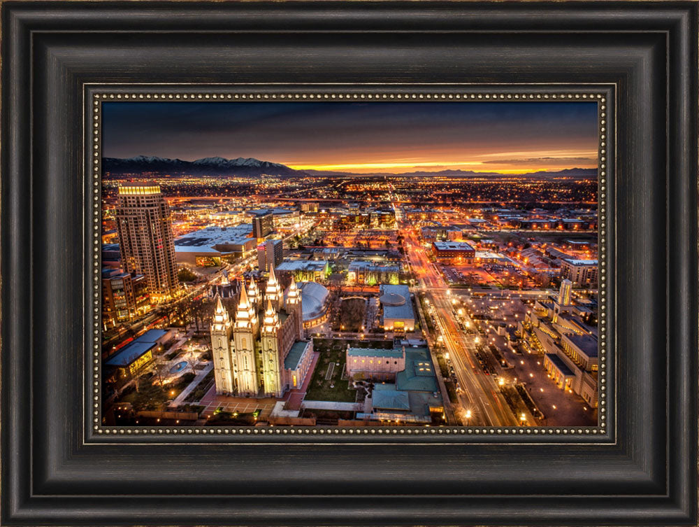 Salt Lake Temple - Sunset Cityscape by Scott Jarvie