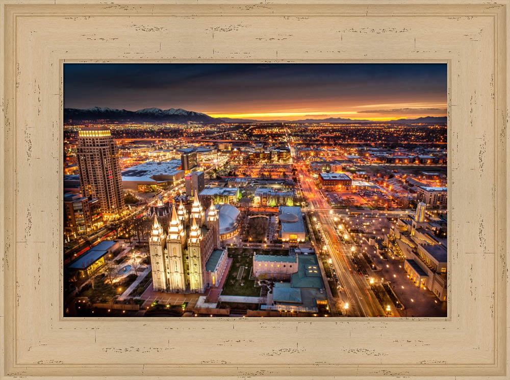 Salt Lake Temple - Sunset Cityscape by Scott Jarvie