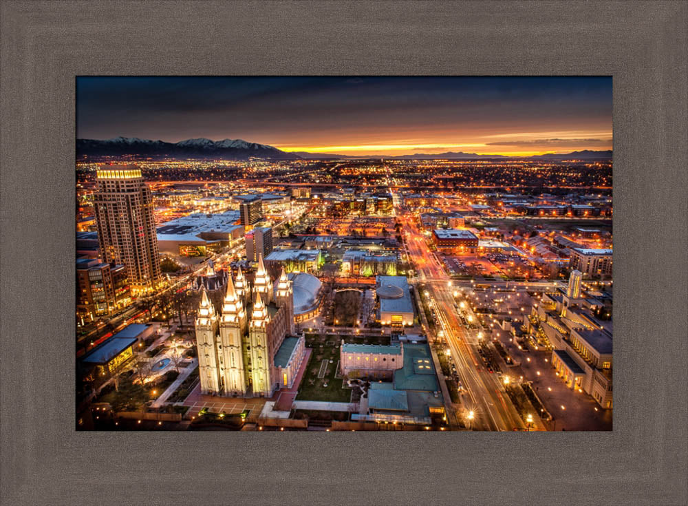 Salt Lake Temple - Sunset Cityscape by Scott Jarvie