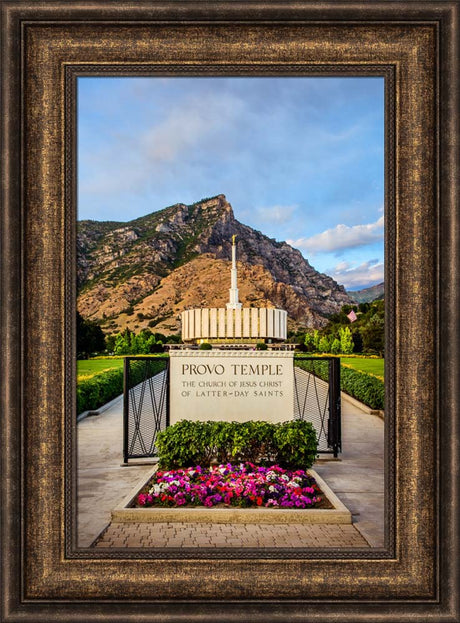 Provo Temple - Sign with Flowers by Scott Jarvie