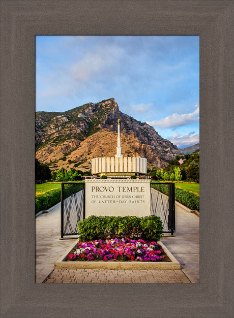 Provo Temple - Sign with Flowers by Scott Jarvie