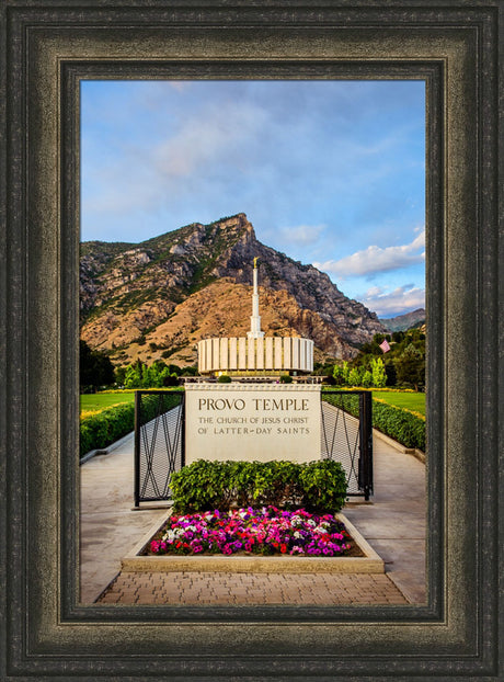 Provo Temple - Sign with Flowers by Scott Jarvie