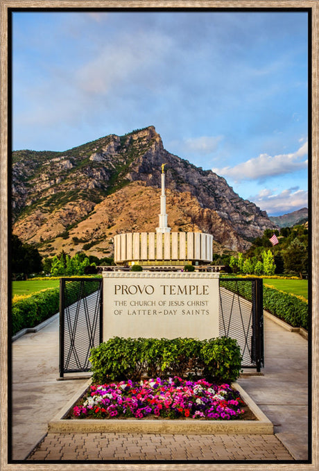 Provo Temple - Sign with Flowers by Scott Jarvie