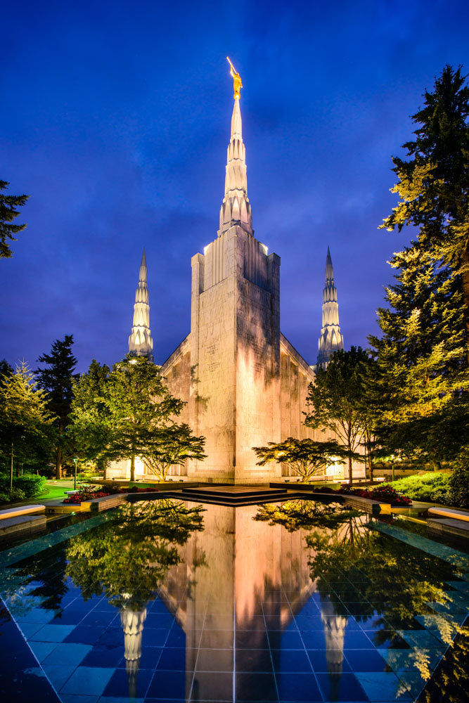 Portland Temple - Reflections in Blue by Scott Jarvie