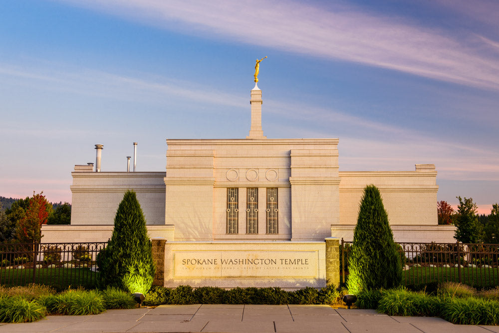 Spokane Temple - Sign with Lights by Scott Jarvie