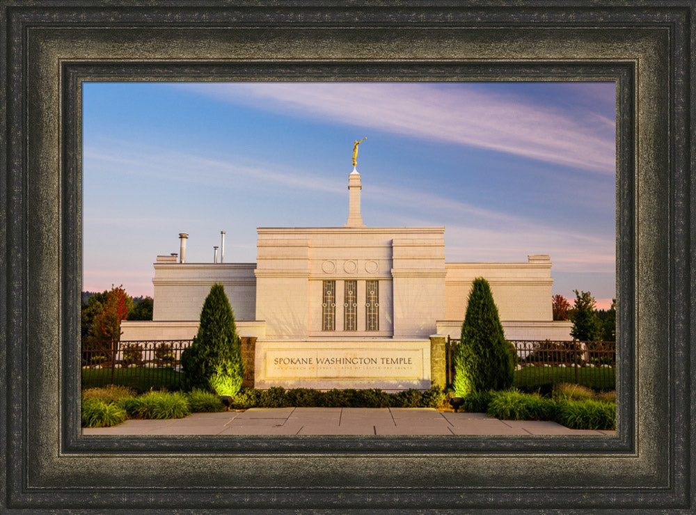 Spokane Temple - Sign with Lights by Scott Jarvie