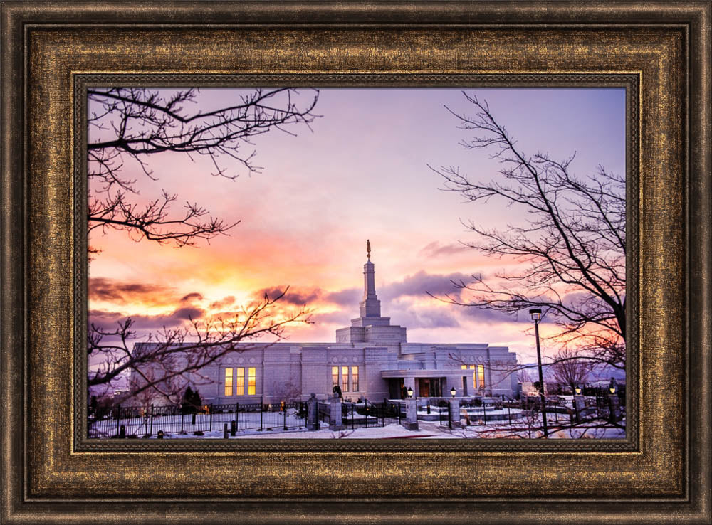 Reno Temple - Sunrise through the Trees by Scott Jarvie