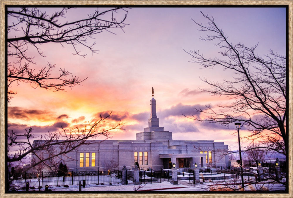 Reno Temple - Sunrise through the Trees by Scott Jarvie