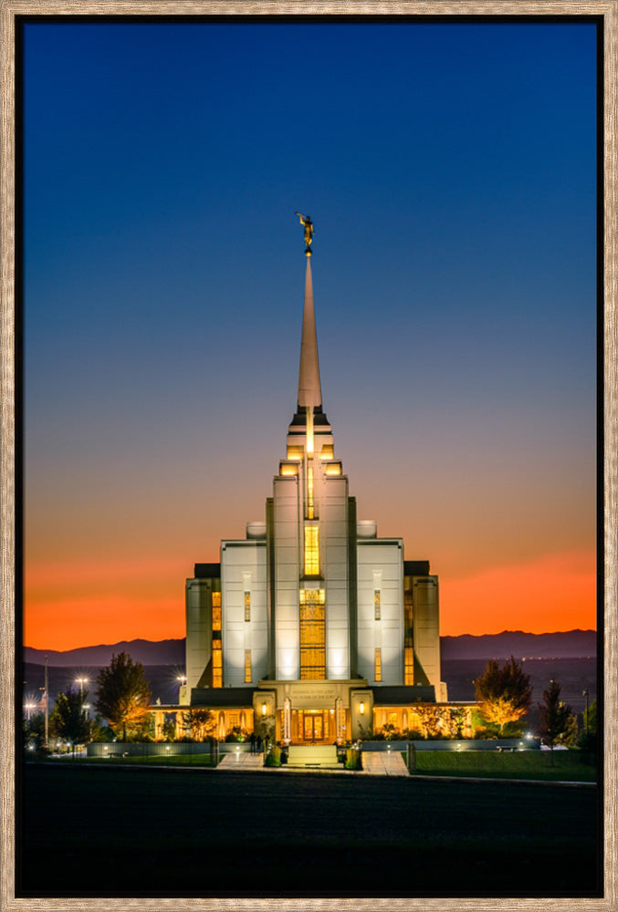 Rexburg Temple - Orange Sunset by Scott Jarvie