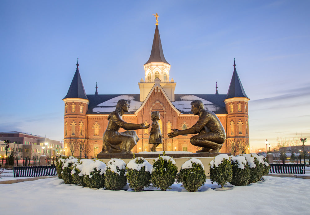 Provo City Center Temple - Statue in the Snow by Scott Jarvie