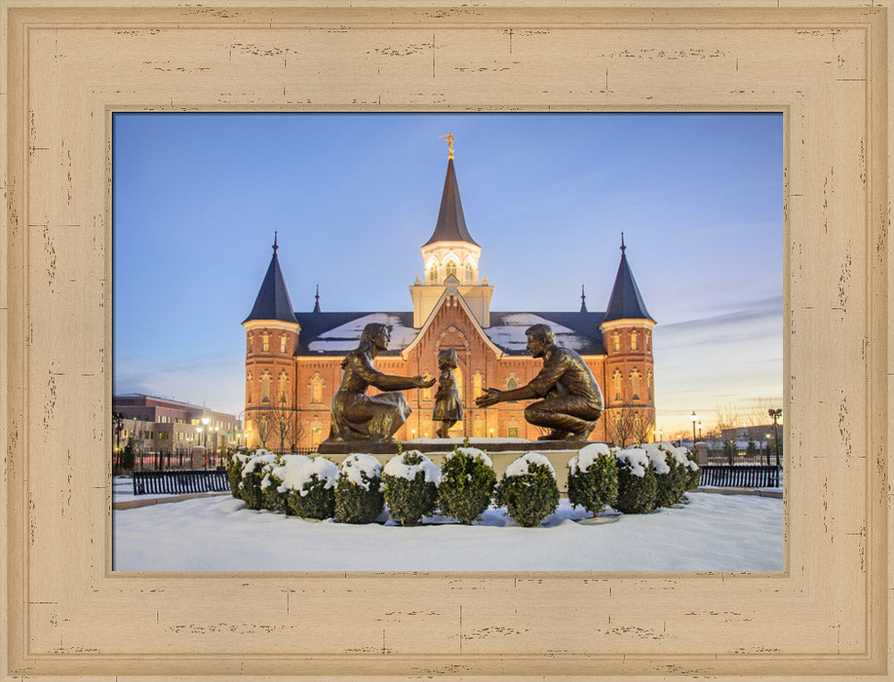 Provo City Center Temple - Statue in the Snow by Scott Jarvie