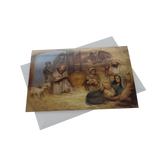 A holiday greeting card depicting Jesus and his family in a painting, by Annie Henrie Nader.